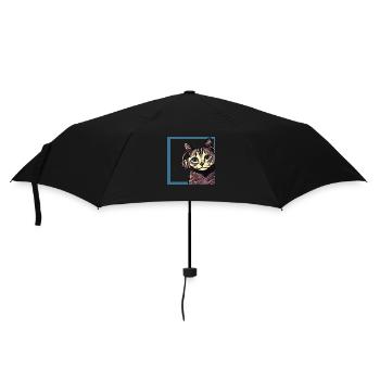 Katze hört Musik mit Kopfhörern - Regenschirm (klein) - Schwarz - Vorne