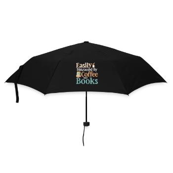 Easily Distracted By Coffee And Books Reading Book - Regenschirm (klein) - Schwarz - Vorne