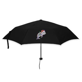 Dolphin with Christmas hat and lights - Umbrella (small) - black - Front