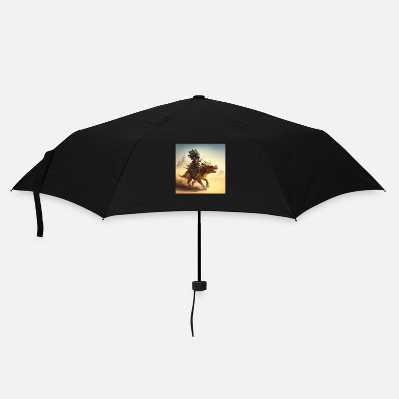 Caveman riding stegosaurus in the desert - Umbrella (small) - black