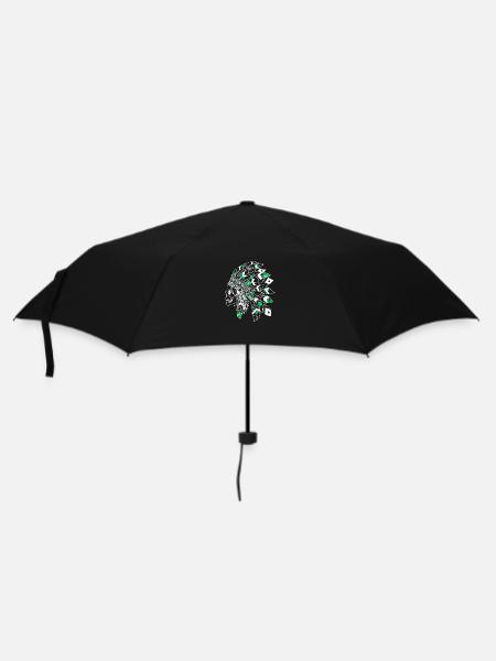 crâne avec coiffe indienne blanc et vert - Parapluie standard - noir