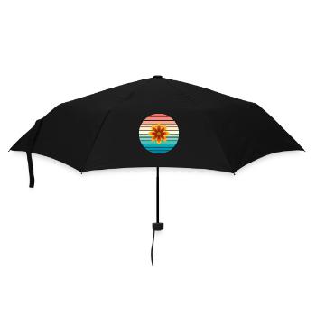 Retro Blume Flower Power Bunt - Regenschirm (klein) - Schwarz - Vorne