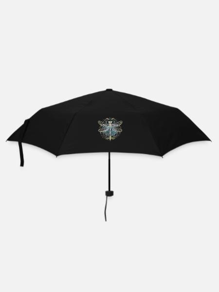 Libelle mit weißem Ornament - Heilige Geometrie - Regenschirm (klein) - Schwarz