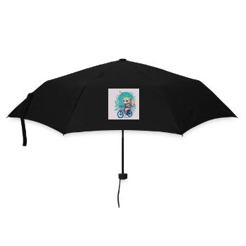 Katze auf Fahrrad - Regenschirm (klein) - Schwarz - Vorne