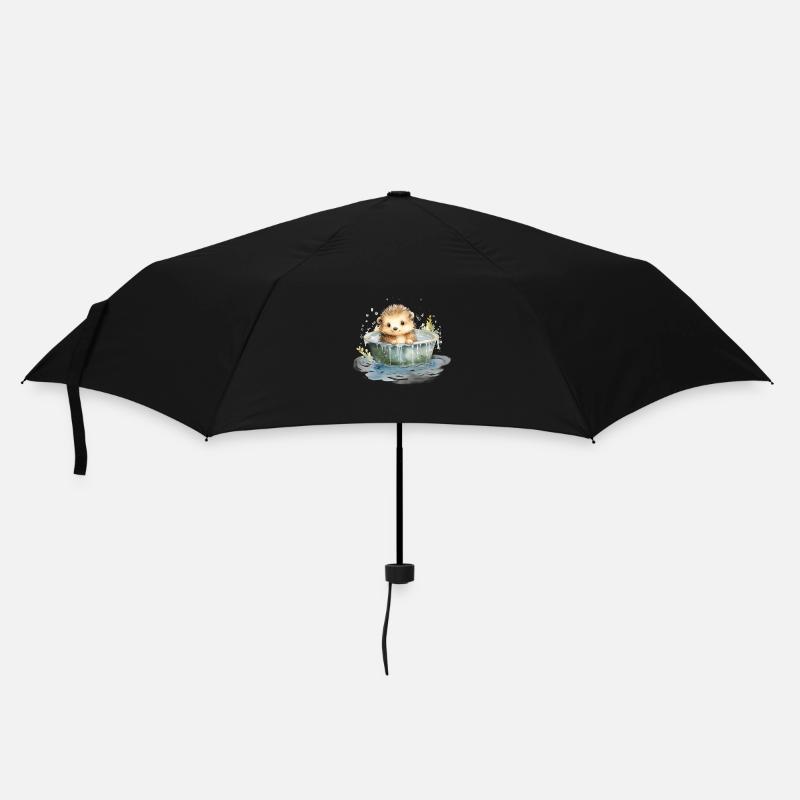 Bébé hérisson prend un bain, peint à la main - aquarelles - Parapluie standard - noir
