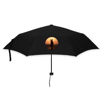Deutscher Schäferhund / Wolf Silhouette - Regenschirm (klein) - Schwarz - Vorne