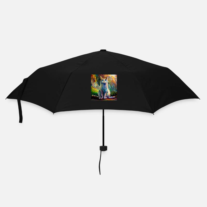 Abstraktes farbiges Ölgemälde einer sitzenden Katze - Regenschirm (klein) - Schwarz