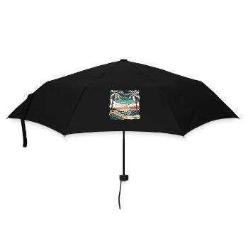 Sommer / Sonne / Strand / Palmen / Meer / Wellen - Regenschirm (klein) - Schwarz - Vorne