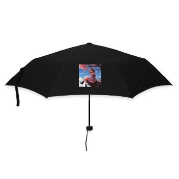 Anime-Girl sitzend Blütentraum - Regenschirm (klein) - Schwarz - Vorne