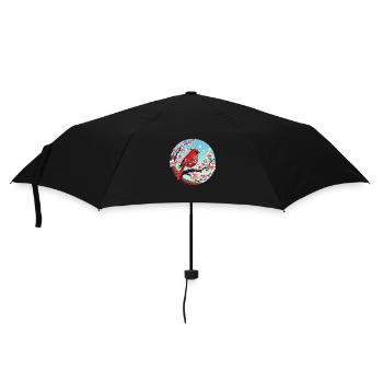 Cardinal rouge sur une branche de cerisier en fleurs - Parapluie standard - noir - Devant