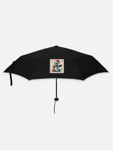 Grüner niedlicher Weihnachtsdrache mit Geschenk - Regenschirm (klein) - Schwarz