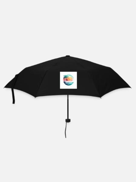 Coucher de soleil sur la plage avec des palmiers - Parapluie standard - noir
