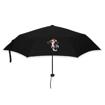 Kuh mit Weihnachtsmütze, T-Shirt, Tasse - Regenschirm (klein) - Schwarz - Vorne