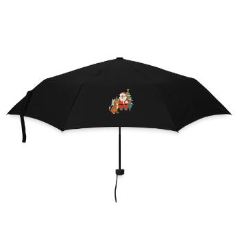 Weihnachtsmann und Hund: Festlicher Duo-Zauber - Regenschirm (klein) - Schwarz - Vorne