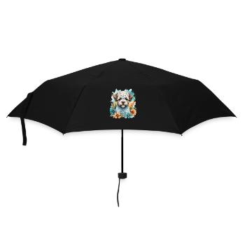 Lagotto Romagnolo Hund Niedlich mit Blumen - Regenschirm (klein) - Schwarz - Vorne