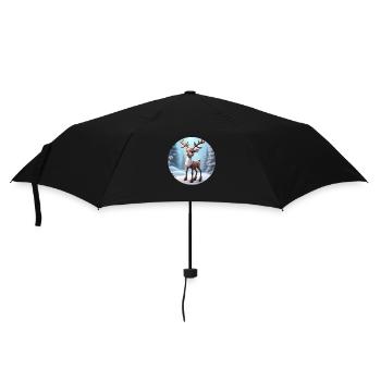 Rentier / Reh / Tier / Kindermotiv / Weihnachten - Regenschirm (klein) - Schwarz - Vorne