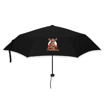 Rentier trinkt Bier an Weihnachten - Regenschirm (klein) - Schwarz - Vorne
