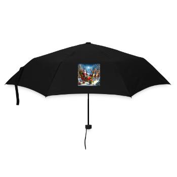 Weihnachtsmann im Weihnachtsschlitten - Regenschirm (klein) - Schwarz - Vorne