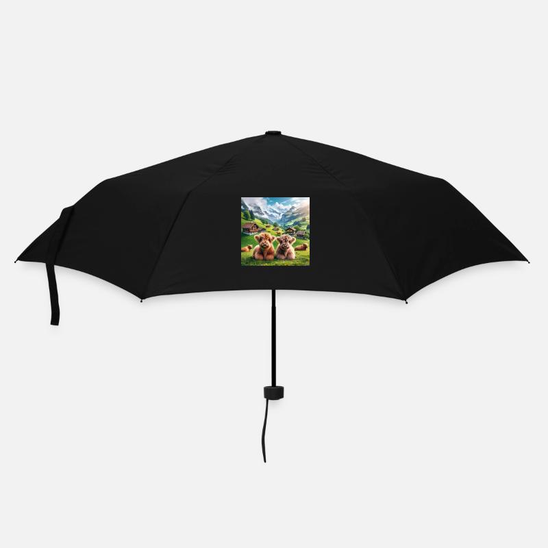 Adorable ultra fluffy Highland cattle - Umbrella (small) - black