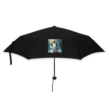 Pinguin mit einer Gin-Tonic-Flasche in der Hand - Regenschirm (klein) - Schwarz - Vorne