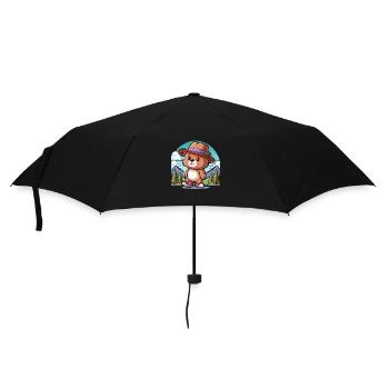 Süßer Bär mit Hut - Regenschirm (klein) - Schwarz - Vorne