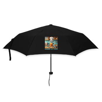 niedlicher kleiner orangefarbener futuristischer Vintage-Robo - Regenschirm (klein) - Schwarz - Vorne