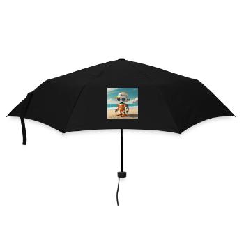 niedlicher kleiner orangefarbener futuristischer Vintage-Roboter - Regenschirm (klein) - Schwarz - Vorne
