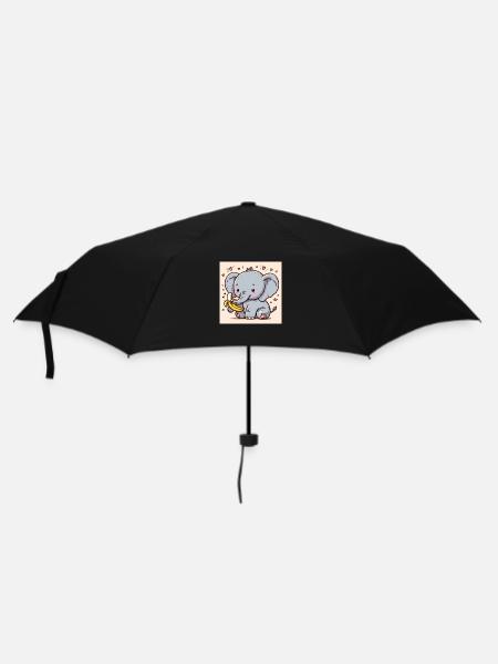 Elefantenbaby mit Banane - Regenschirm (klein) - Schwarz