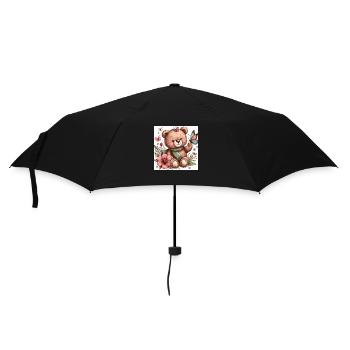 Bär mit Blumen und Schmetterlingen - Regenschirm (klein) - Schwarz - Vorne