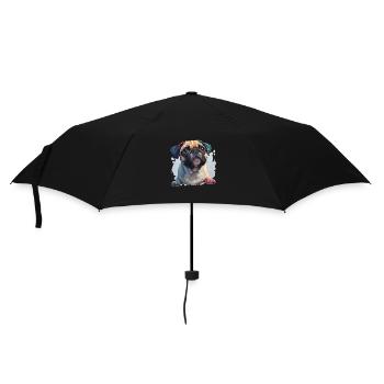 Niedlicher kleiner Mops - Regenschirm (klein) - Schwarz - Vorne