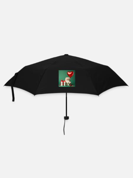 A cute kitten with glasses and a balloon - Umbrella (small) - black