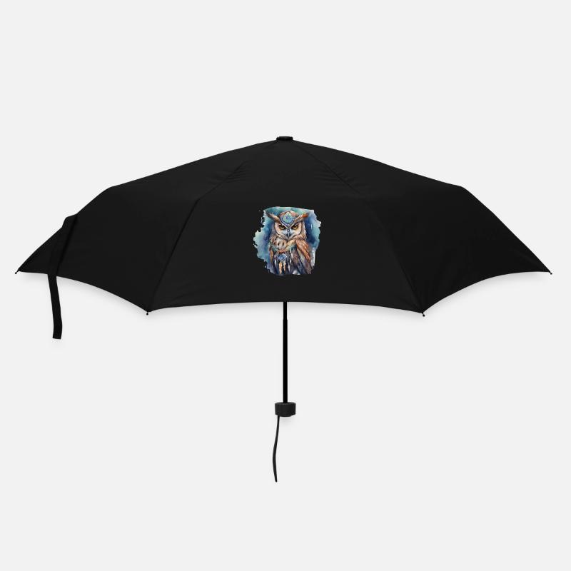 Schamanisches Krafttier Eule Weisheit, Intuition - Regenschirm (klein) - Schwarz
