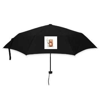 Niedliche Biber-Clipart mit Stock - Regenschirm (klein) - Schwarz - Vorne