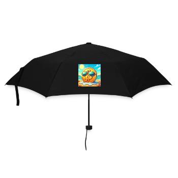Ein cooler Bitcoin chillt am Strand. - Regenschirm (klein) - Schwarz - Vorne