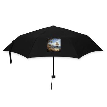 Segelschiff an tropischer Küste - Regenschirm (klein) - Schwarz - Vorne