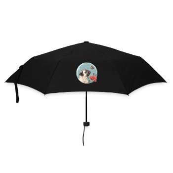 Mops mit Schmetterling - Regenschirm (klein) - Schwarz - Vorne