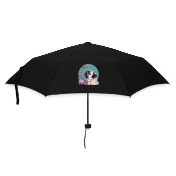 Mops und Schmetterling - Regenschirm (klein) - Schwarz - Vorne