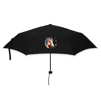 Wild und Frei: Pferdekopf - Regenschirm (klein) - Schwarz - Vorne