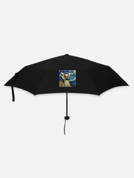 lemur , tier, van gogh, sternenacht - Regenschirm (klein) - Schwarz