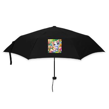 Eine süße Anime Katze in einem Blumengarten - Regenschirm (klein) - Schwarz - Vorne