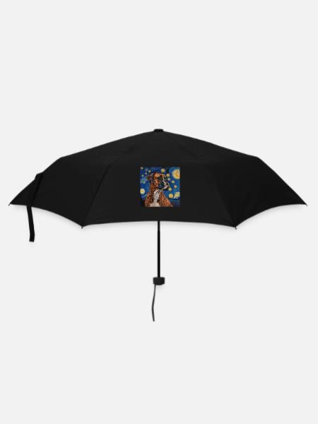 Deutscher Boxer, hund, Van Gogh, Sternennacht - Regenschirm (klein) - Schwarz