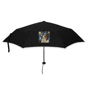 Australian shepherd, dog, Van Gogh, starry night - Umbrella (small) - black - Front