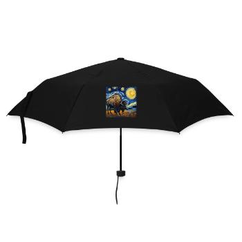 Bison, Buffalo, Animal, Van Gogh, Starry Night - Umbrella (small) - black - Front