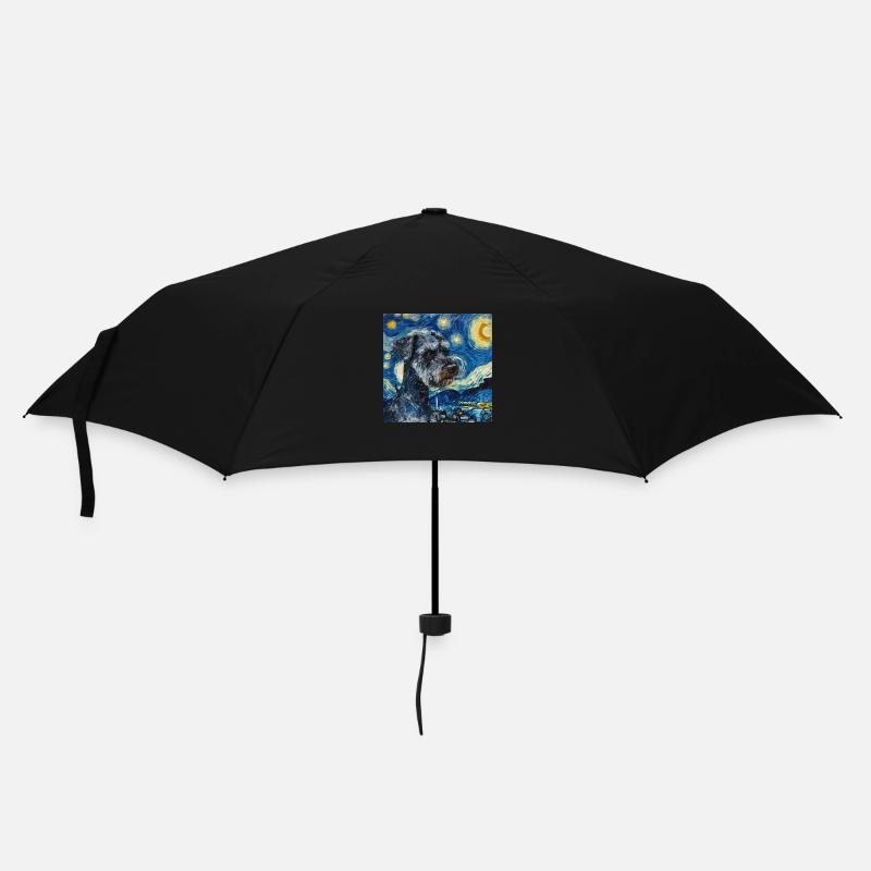 Schnauzer miniature, chien, Van Gogh, nuit étoilée - Parapluie standard - noir