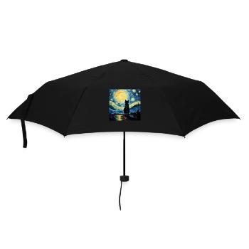 Cat, Cat Motif, Van Gogh, Starry Night - Umbrella (small) - black - Front