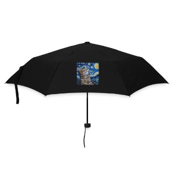 Cat, Cat Motif, Van Gogh, Starry Night - Umbrella (small) - black - Front