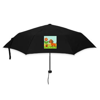 Curious Dachshund Sniffing Flower in Garden - Umbrella (small) - black - Front