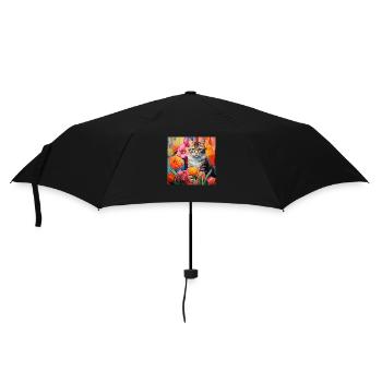 chat, motif de chat, fleurs, cadeau, idée cadeau - Parapluie standard - noir - Devant