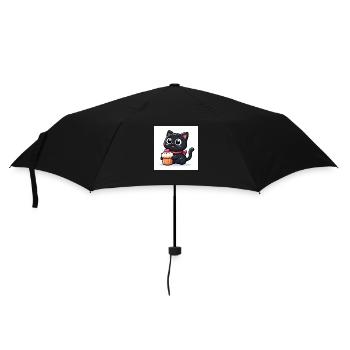Sweet Kitty Schwarz mit Halsband und Cupcake - Regenschirm (klein) - Schwarz - Vorne