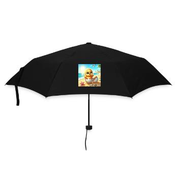Sweet chick hatches from an egg on the beach - Umbrella (small) - black - Front